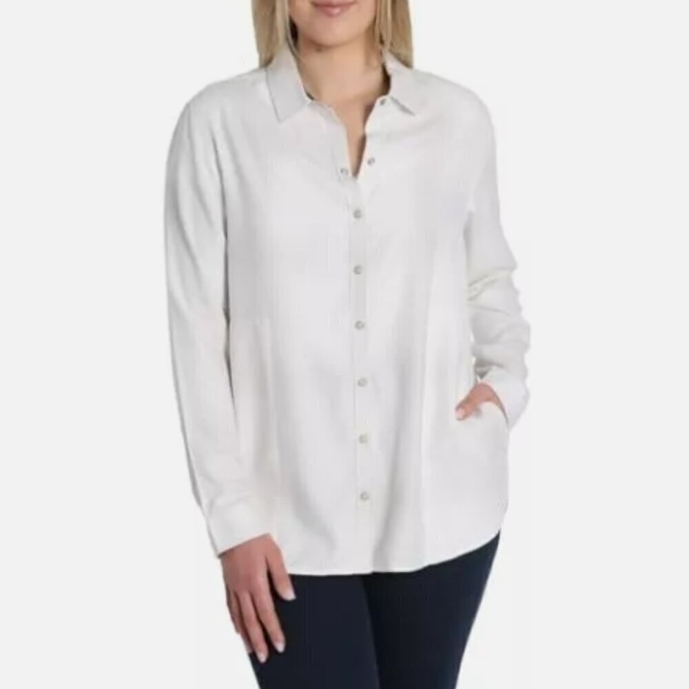 NEW Women's Jachs Girlfriend Super Soft Flannel Shirt White Size L H595